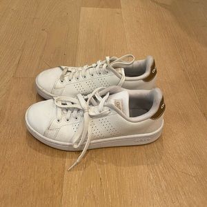 Adidas gold and white sneakers